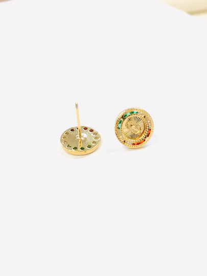 14K Gold filled Virgen de Guadalupe Earrings Screw Back Stud Earrings 10x10mm / Mexican Flag Earrings / Womens Earrings / Aretes de Guadalupe en Oro Laminado