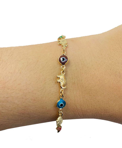 Evil Eye Women's Bracelet 14K Gold Filled / Elephant Bracelet / Evil Eye Bracelet 7.5" / Pulsera Para Mujer Mal de Ojo / Pulsera de Elefante en Oro Laminado / Evil Eye Jewelry / Animals Bracelet