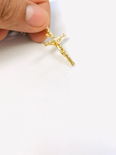 14K Gold Filled Cross Necklace 20” Figaro Link For Men Women 33x18mm / Cadena Figaro Link Y Dije de Cruz Para Hombre / Crucifix Necklace / Figaro Chain