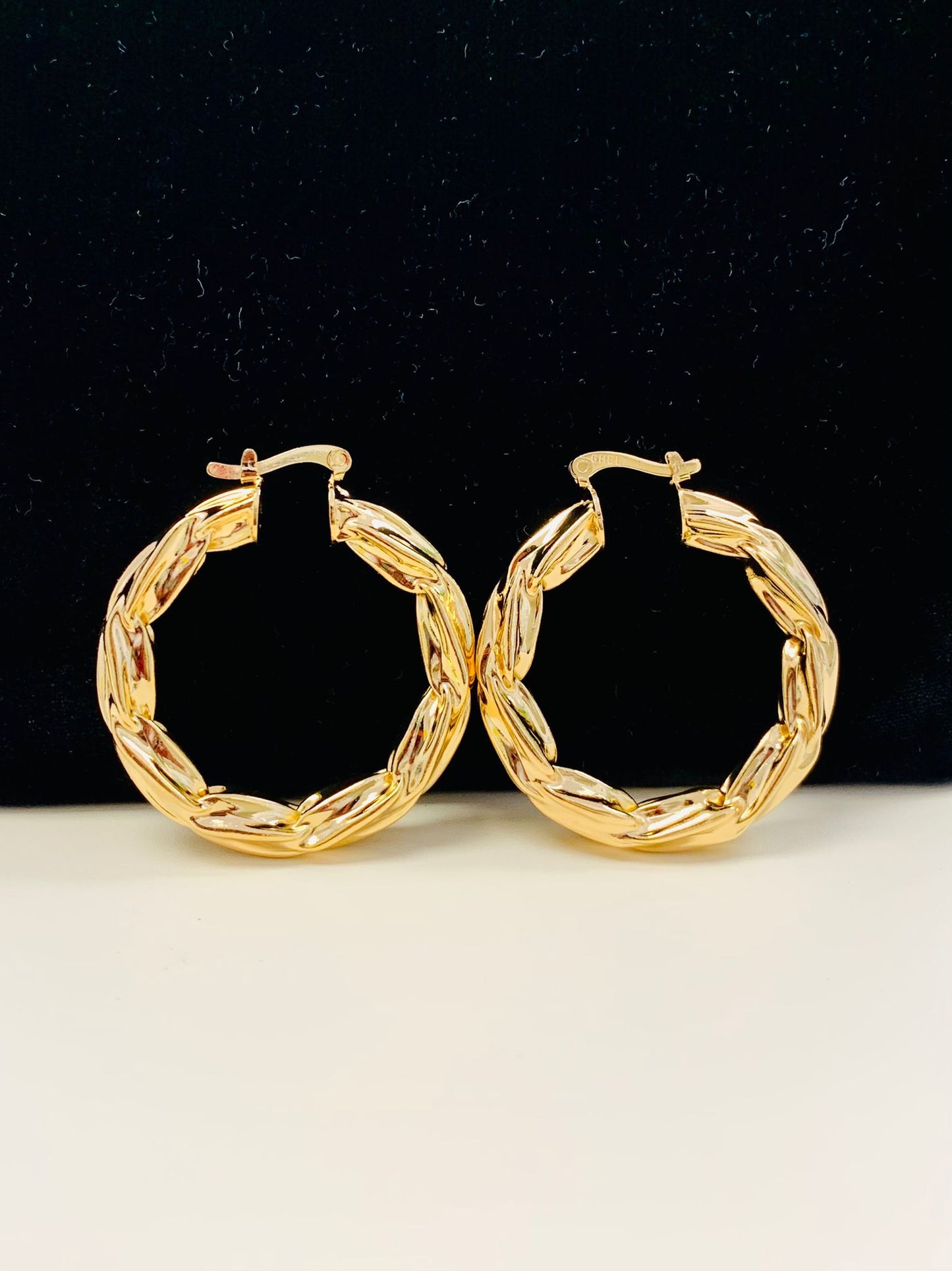 18K Gold Filled Hoop Earrings for Womens 1.5x1.4” 6.4mm 9g, Twisted Hoop Earrings.