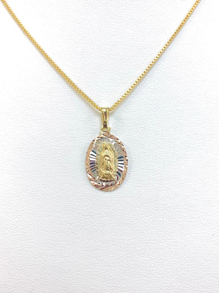 18K Gold Filled TriColor Guadalupe Pendant Necklace Box Link 20x13mm 20" INCH