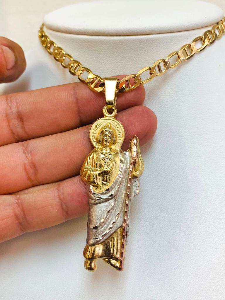 18K Gold Filled San Judas Pendant Necklace 24" 2.5"x1" 20g 6mm For Mens