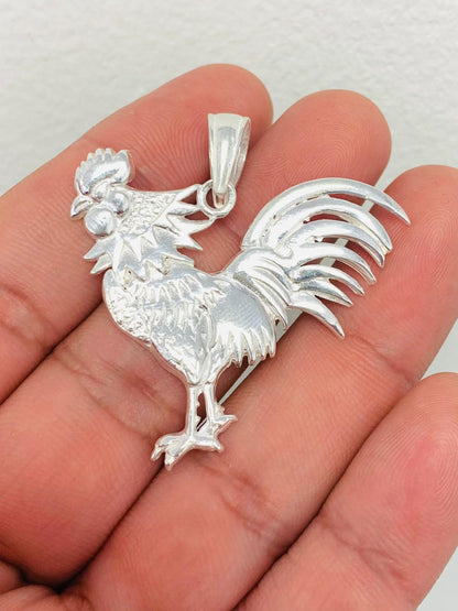 Chicken Rooster Pendant 1.7x1.5" Unisex Sterling Silver/Dije De Gallo Plata Pura