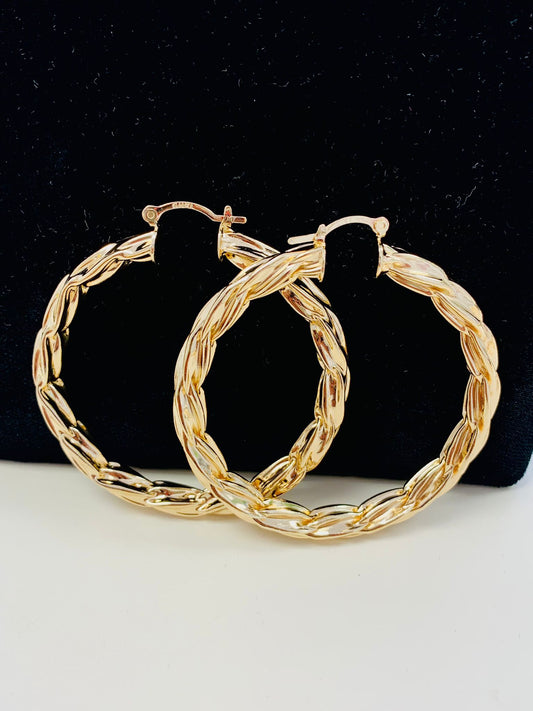 18K Gold Filled Twisted Hoop Earrings Diamond Cut For Women Gifts Fashion Style Earlobe - Prime Jewelry 269