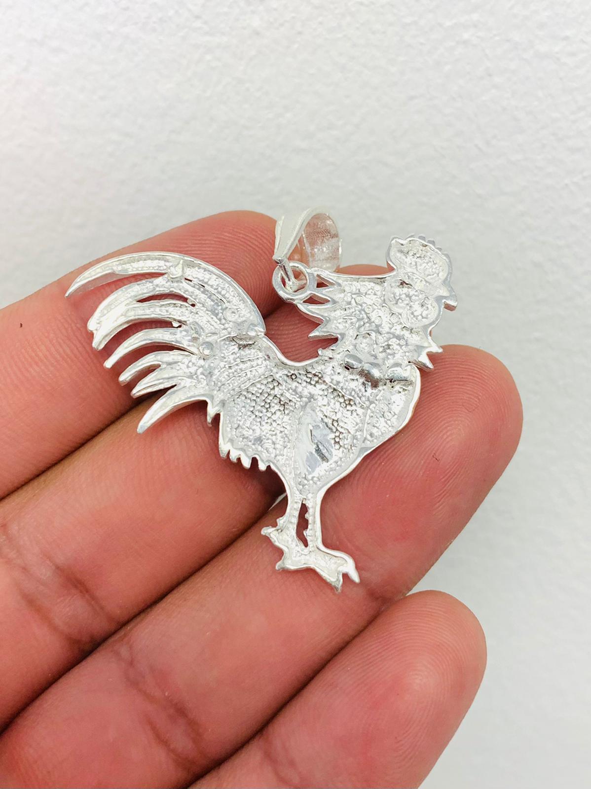 Chicken Rooster Pendant 1.7x1.5" Unisex Sterling Silver/Dije De Gallo Plata Pura