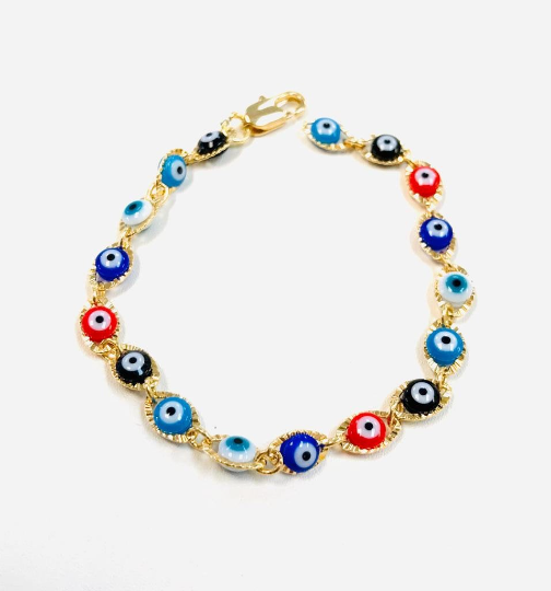 Newborn Baby/Childrens Boys/Girls Gold Filled Evil Eye Bracelet For Protection Good Luck Bracelet / Baby Jewelry / Kids Bracelet / Protection Jewelry / Pulsera Para Ninos