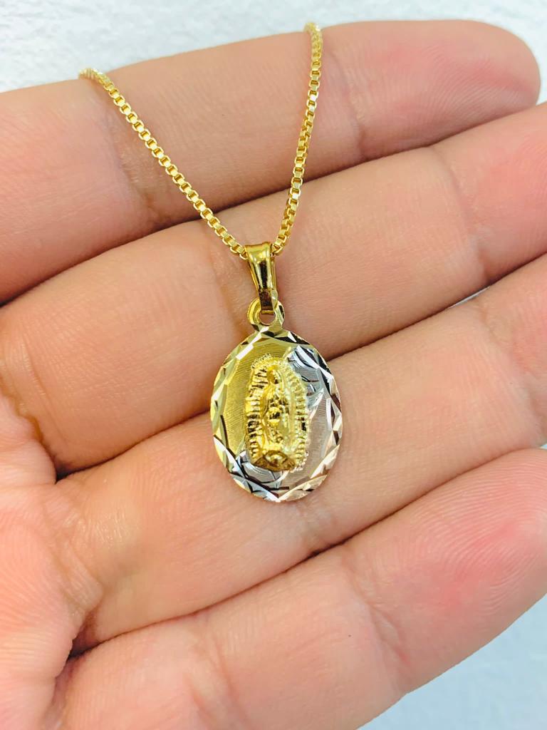 Virgen de Guadalupe Necklace Box Link Chain Gold Filled 20x13mm 20"