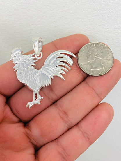 Chicken Rooster Pendant 1.7x1.5" Unisex Sterling Silver/Dije De Gallo Plata Pura