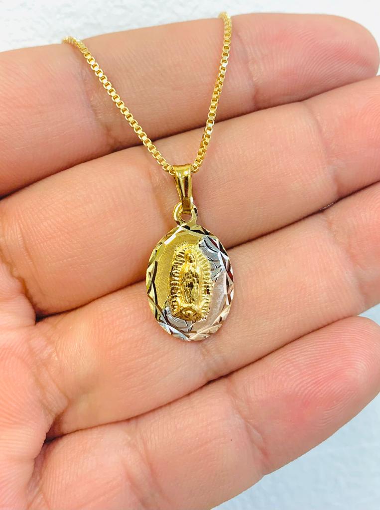 Virgen de Guadalupe Necklace Box Link Chain Gold Filled 20x13mm 20"