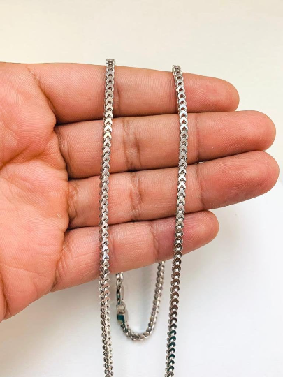 Womens Sterling Silver Franco Link Chain Necklace 24" 2.6mm 12g Foxtail Chain