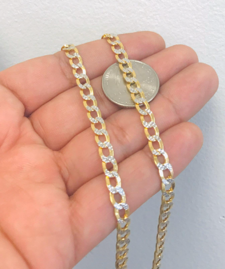 14K Two Tone Gold Mens Necklace 26” 13.5g 5.3mm Cuban Link Chain Necklace