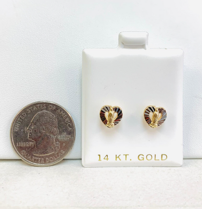 14K Yellow/White Gold Virgen de Guadalupe Heart Baby Earrings Screw Back Two Tone 8x8mm