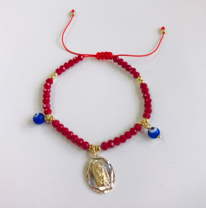 18K Gold Filled Red Beads Bracelet / Virgen de Guadalupe Bracelet / Adjustable Bracelet / Guadalupe Bracelet / Pulsera para Mujer / Pulsera de la Virgen de Guadalupe / Pulsera Mal de Ojo