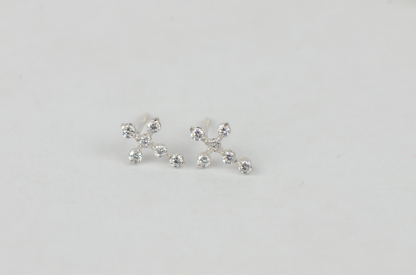 Diamond Cross Stud Earrings 14K Yellow/White Gold CZ Cross Earrings Screw Back