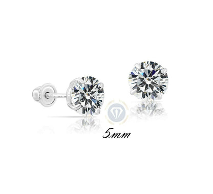 10K White Gold Earrings CZ Stud Round Solitaire Earrings Screw Back for Womens Mens 3 to 7mm Minimalist Everyday Earrings Aretes de Oro 10K Blanco para Mujer