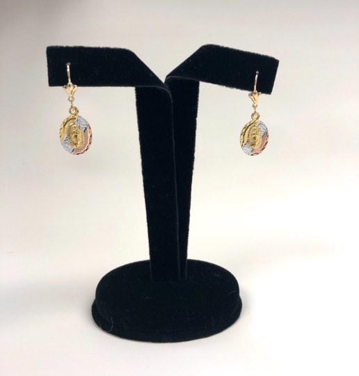 14K Gold Filled Dangling Earrings for Womens / Virgen de Guadalupe Earrings / Dangle Earrings Lever Back / Aretes Colgantes de la Virgen de Guadalupe