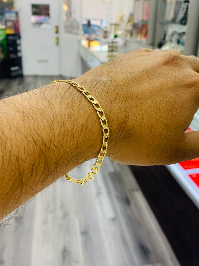 Cuban Curb Bracelet for Mens / Diamond Cut Cuban Link Bracelet 8" / Gold Bracelet