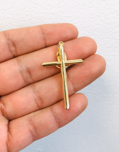INRI-14K Yellow Gold Classic Cross Pendant With Jesus Christ 44x26mm