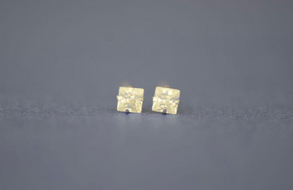 14K Yellow/White Gold Square CZ Princess Cut Stud Earrings for Womens Mens Kids / Everyday Earrings Jewelry / Aretes en Oro Solido Real para Mujer