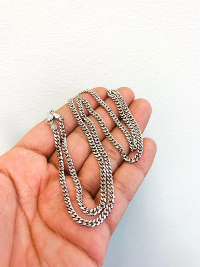 925 Sterling Silver Rhodium Miami Cuban Chain necklace 18" 20" 24" 12.5g 3.5mm