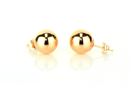 14K Rose Gold Ball Stud Earrings With Push Back 3mm to 10mm / Stud Earrings for Womens Kids / Everyday Earrings / Aretes de Oro Real Rosado Para Mujer y Niños