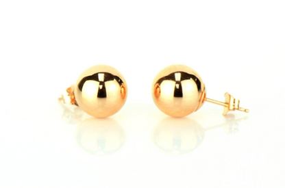 14K Rose Gold Ball Stud Earrings With Push Back 3mm to 10mm / Stud Earrings for Womens Kids / Everyday Earrings / Aretes de Oro Real Rosado Para Mujer y Niños