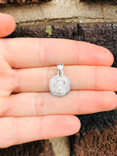 925 Sterling Silver Virgen de Guadalupe Pendant 16x13mm