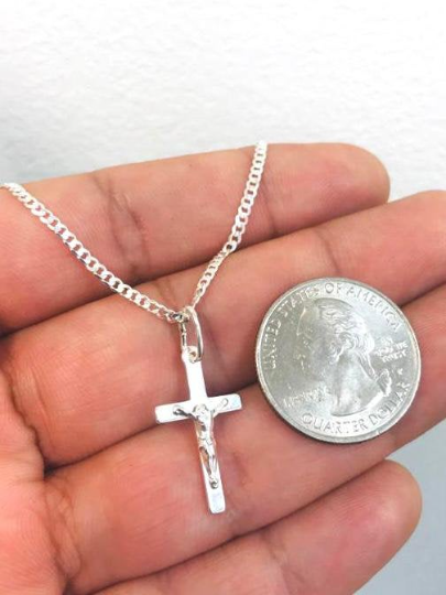 925 Sterling Silver Cross Necklace for Men's Women's Cuban Link Chain 20" / Cross Pendant in Silver 23x13 / Womens Jewelry / Crucifix Necklace in Silver