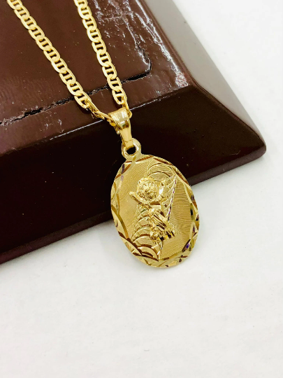 Cadena del Divino Nino en Oro Laminado para Mujer y Hombre/ Cadena Mariner Link con Dije Divino Nino / Baby Jesus Necklace for Womens GF 20"