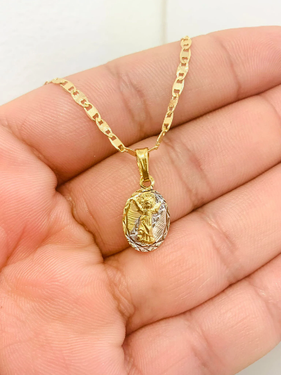 Divino Niño Oval Medal with Valentino Chain Necklace 16" in Gold Filled for Kids Childrens / Baby Jesus Necklace 14x8mm / Dije Divino Niño