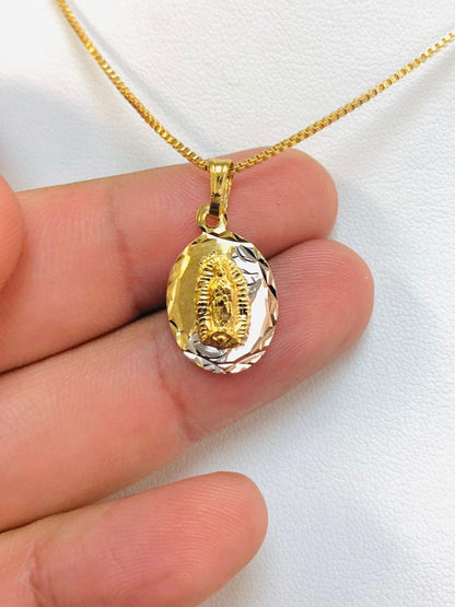 Virgen de Guadalupe Necklace Box Link Chain Gold Filled 20x13mm 20"