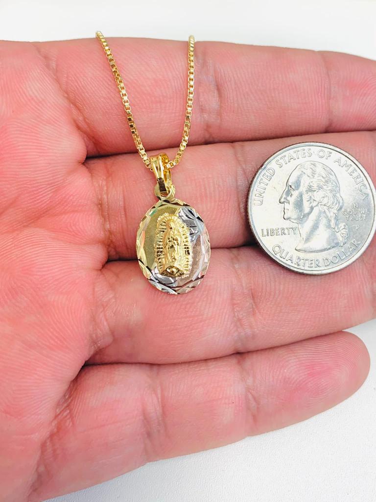 Virgen de Guadalupe Necklace Box Link Chain Gold Filled 20x13mm 20"