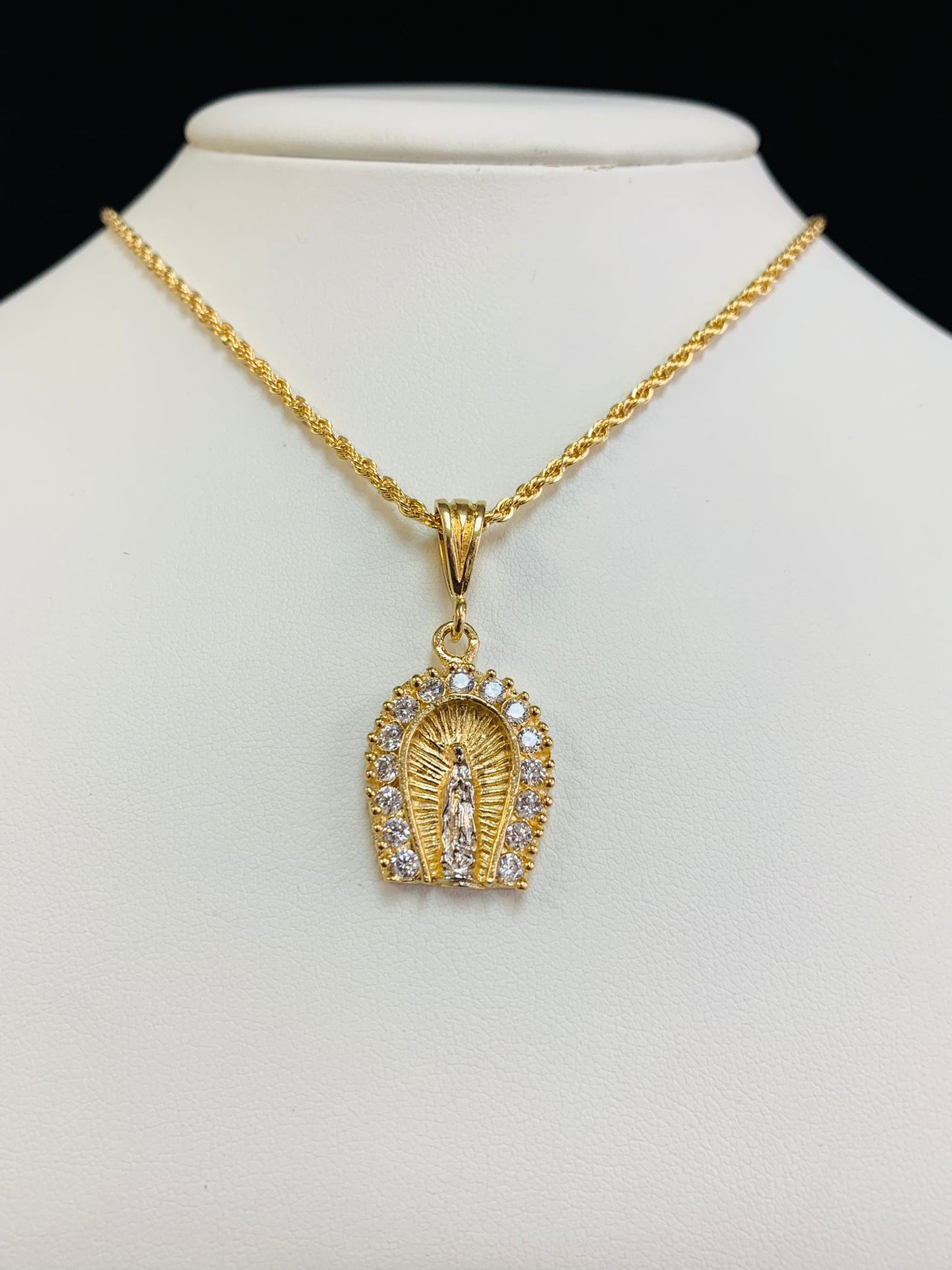 HorseShoe Guadalupe Pendant / Virgen de Guadalupe Necklace 20" / Gold Filled