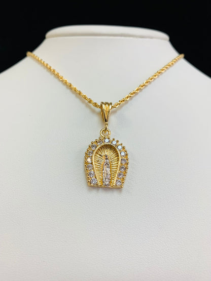 HorseShoe Guadalupe Pendant / Virgen de Guadalupe Necklace 20" / Gold Filled