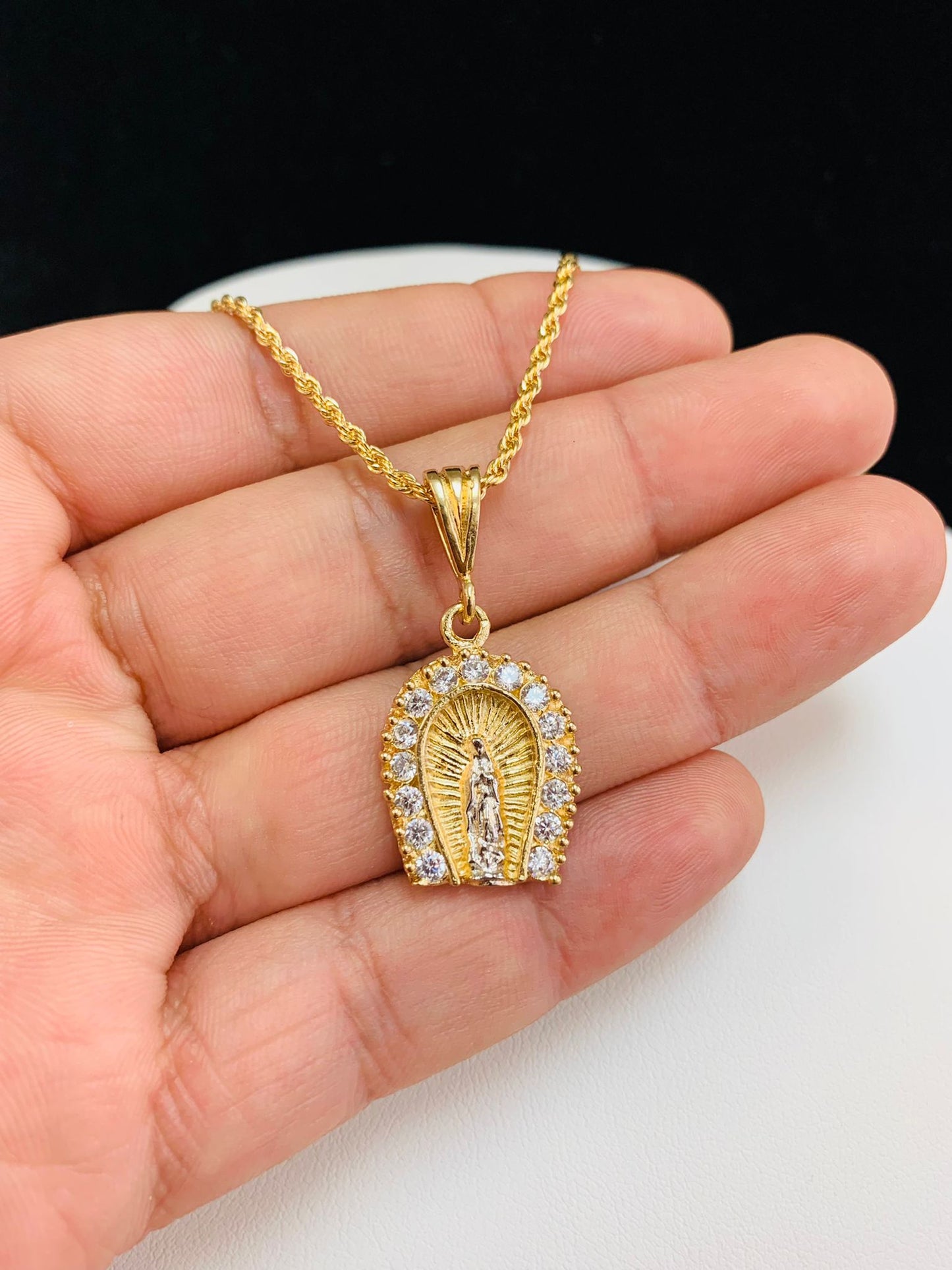 HorseShoe Guadalupe Pendant / Virgen de Guadalupe Necklace 20" / Gold Filled