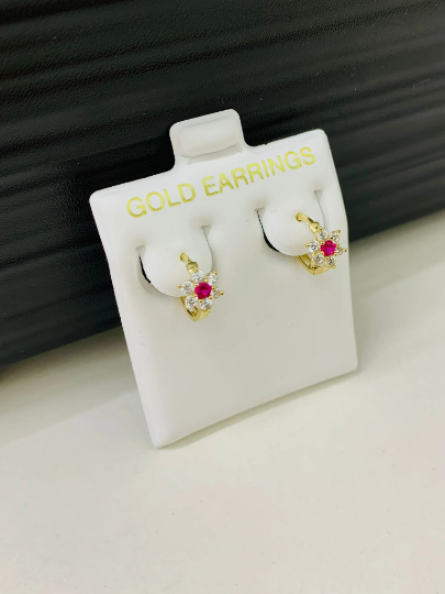 Huggies Hoop Earrings July Birthstones 9x11 for Baby Girls Kids 10K Yellow Gold Tiny Huggies Earrings Ruby Gemstone Earrings Aretes de Oro