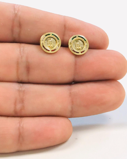 14K Gold filled Virgen de Guadalupe Earrings Screw Back Stud Earrings 10x10mm / Mexican Flag Earrings / Womens Earrings / Aretes de Guadalupe en Oro Laminado