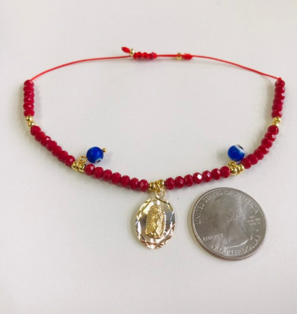 18K Gold Filled Red Beads Bracelet / Virgen de Guadalupe Bracelet / Adjustable Bracelet / Guadalupe Bracelet / Pulsera para Mujer / Pulsera de la Virgen de Guadalupe / Pulsera Mal de Ojo