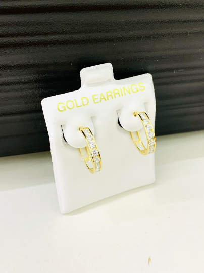 Set Double Earrings Huggies Stud Earrings Push Back 14x14 Hoop CZ Stud Earrings 6x6 10K Yellow Gold CZ Earrings for Womens Everyday Jewelry