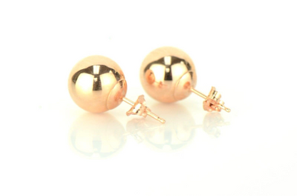14K Rose Gold Ball Stud Earrings With Push Back 3mm to 10mm / Stud Earrings for Womens Kids / Everyday Earrings / Aretes de Oro Real Rosado Para Mujer y Niños