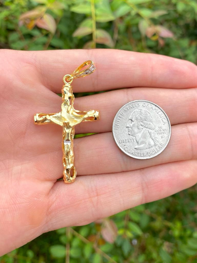 Cross Pendant 24 K Solid Fine Yellow Gold Filled Charms Lines Necklace  Christian Jewelry Factory God Gift1839 From Jfunq, $17.37