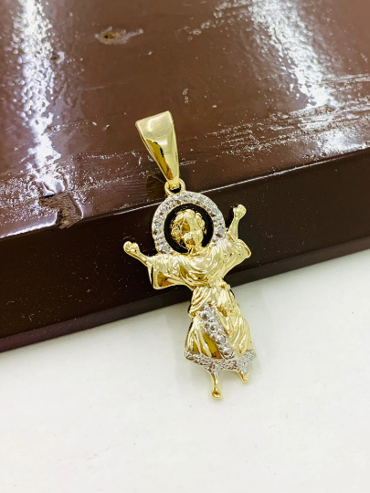 CZ Divino Nino Charm Pendant in Gold Filled for Women's Men's/Dainty Pendant/ Dije del Divino Nino en Oro Laminado/ Divine Child Charm 31x20