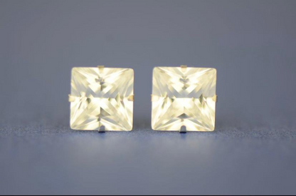 14K Yellow/White Gold Square CZ Princess Cut Stud Earrings for Womens Mens Kids / Everyday Earrings Jewelry / Aretes en Oro Solido Real para Mujer