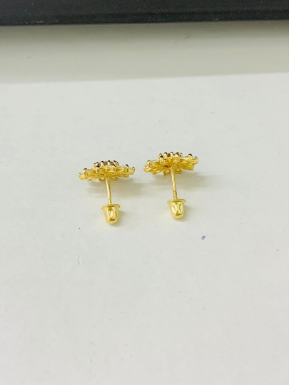 Dainty Birthstones Earrings Flower CZ Turquoise Stones 14K Yellow Gold Stud Earrings 10x10 for Womens Tiny Everyday Earrings Womens Jewelry