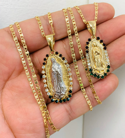 CZ Virgen de Guadalupe Necklace Valentino Chain Virgin Mary Necklace / Looks Like Gold Pendant / Dije de la Guadalupe / Gold Filled Jewelry