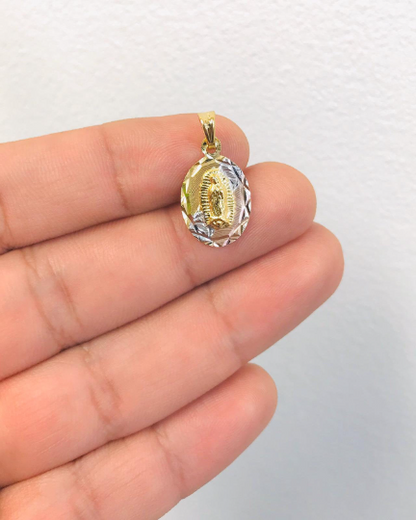 Set Virgen de Guadalupe Necklace Earrings Push Back / Womens Gold Filled Set Guadalupe Necklace / Valentino Link Chain With Guadalupe Pendant / Cadena con Dije y Aretes de la Guadalupe