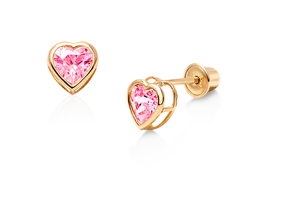 14K Yellow Gold Heart Bezel Screw Back Stud Birthstone Earring 3mm Children/Baby - Prime Jewelry 269