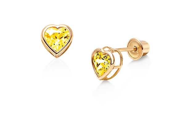 14K Yellow Gold Heart Bezel Screw Back Stud Birthstone Earring 3mm Children/Baby - Prime Jewelry 269