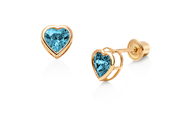 14K Yellow Gold Heart Bezel Screw Back Stud Birthstone Earring 3mm Children/Baby - Prime Jewelry 269