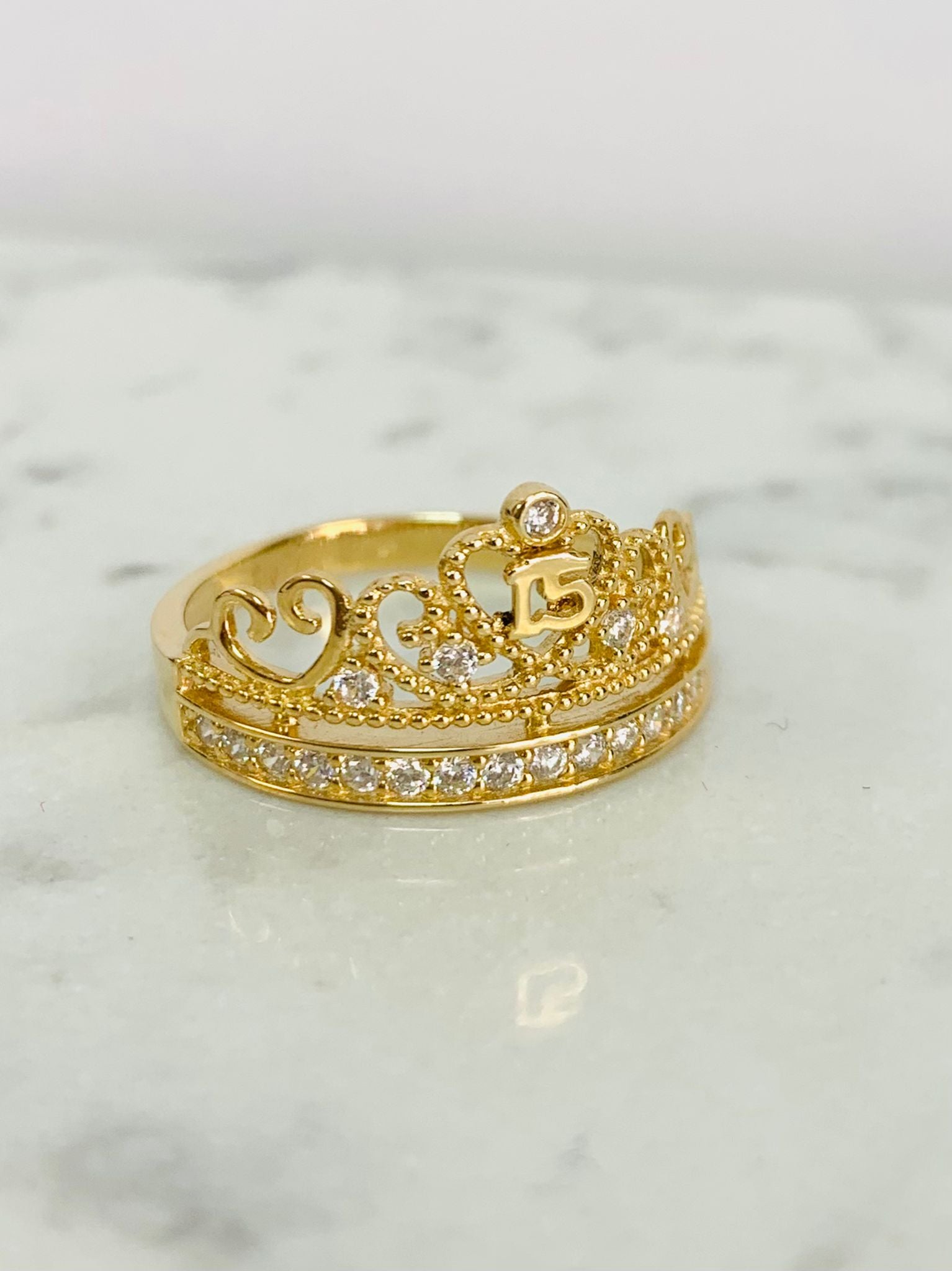 14K Solid Gold Sweet 15 Ring Anillo De Quincea era En Oro Real